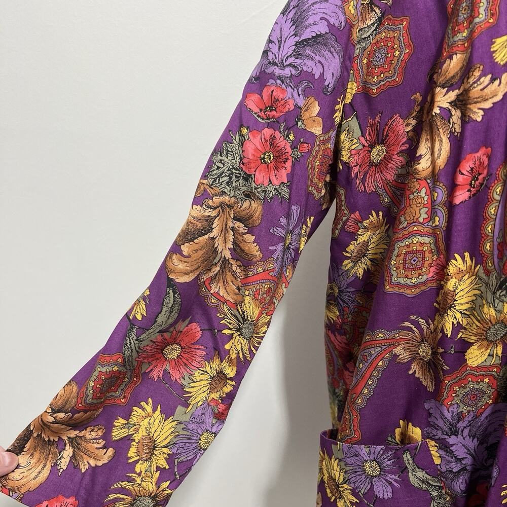 Liz Baker 22W Vintage 2 Button Vibrant Floral Top/Blazer w/ Pockets Artsy Rayon - Picture 2 of 10